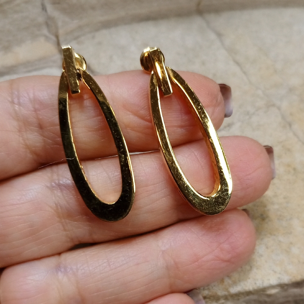Original Vintage Pierre Cardin Gold Tone  Oval Hoop Earrings